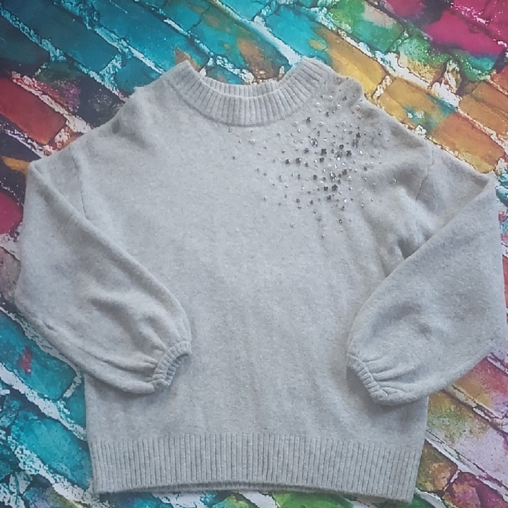 Gray Women's Sweater with Embellishments